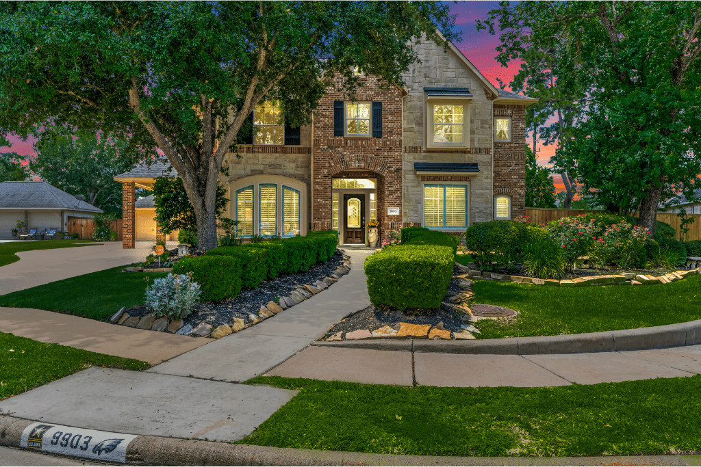 Virtual twilight conversion of a residential exterior with a realistic dusk presentation.