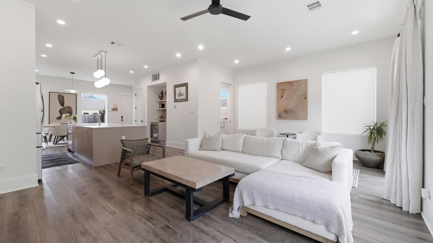 Bright living room photographed for the Fisk Street Houston property.