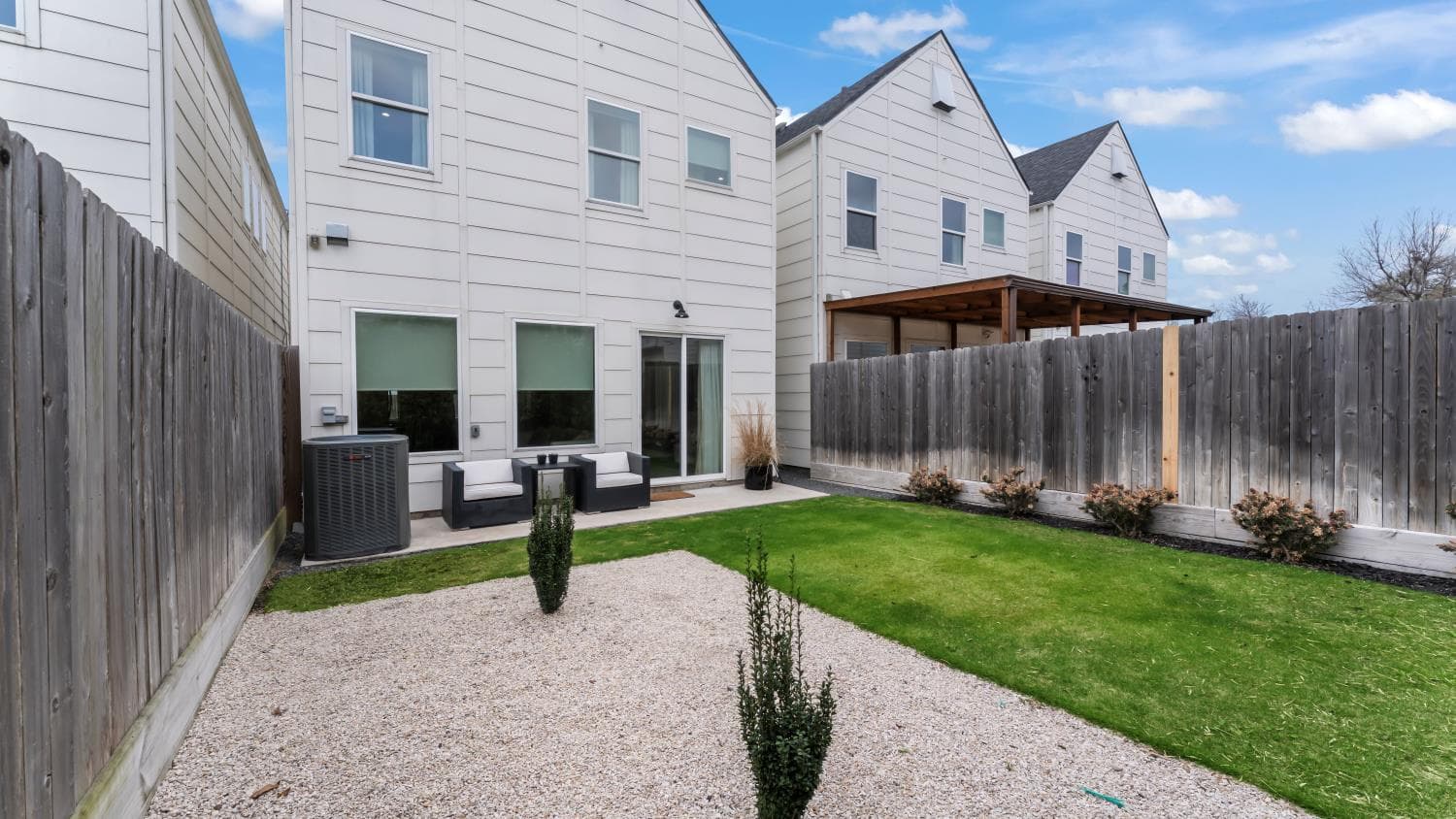 Private rear outdoor area at the Fisk Street residence in Houston.