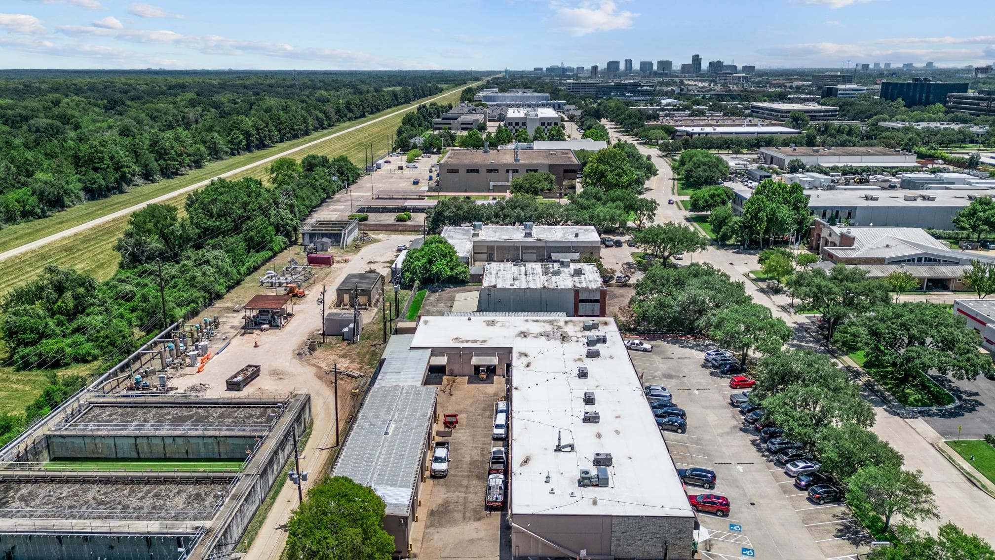 Aerial commercial property photograph of 16522 Park Row Blvd in Houston, Texas.