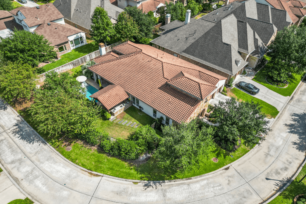Aerial drone photography of a Greater Houston residential property