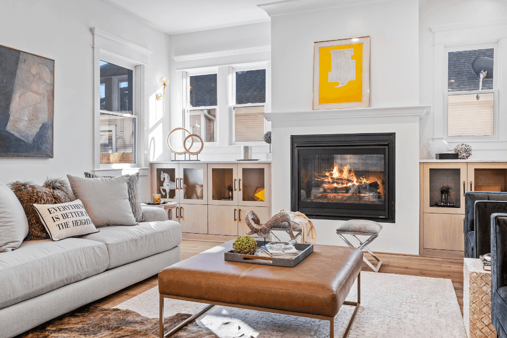 Professionally photographed bright dining and living area in a Houston-area home.
