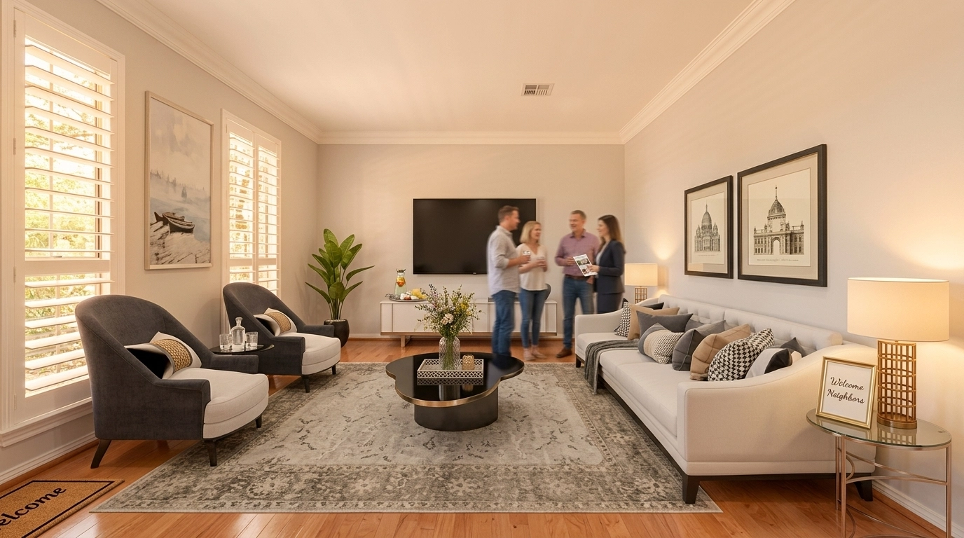 A welcoming Neighbors-Only preview event in a modern living room